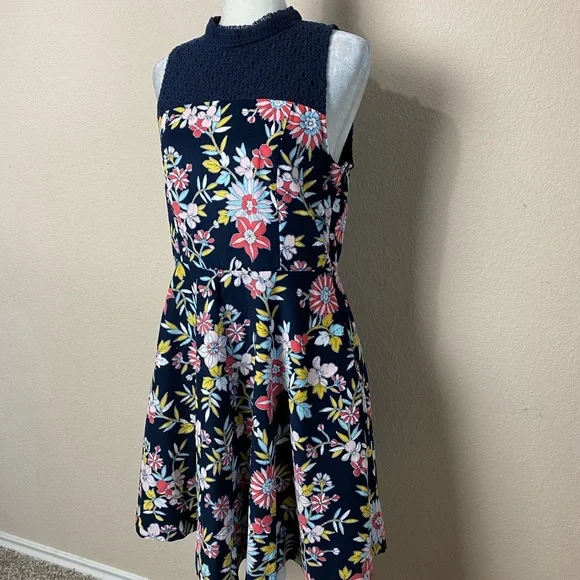 Moulinette Souers Ashbury Corduroy Fit & Flare Blue Floral Print Dress Size 10 - Picture 4 of 11